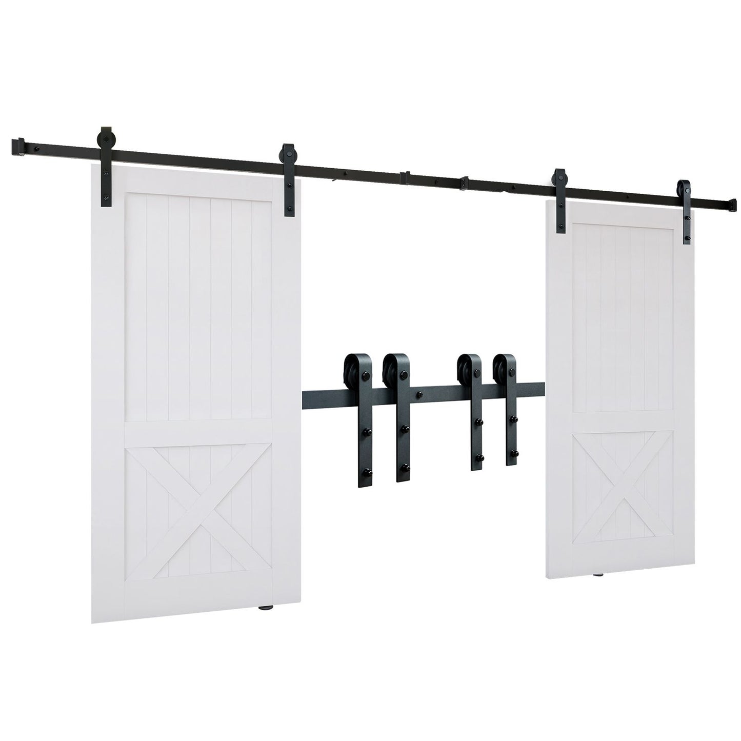 2440 mm Sliding Barn Door Hardware Closet Track Kit for Double Doors J Hanger