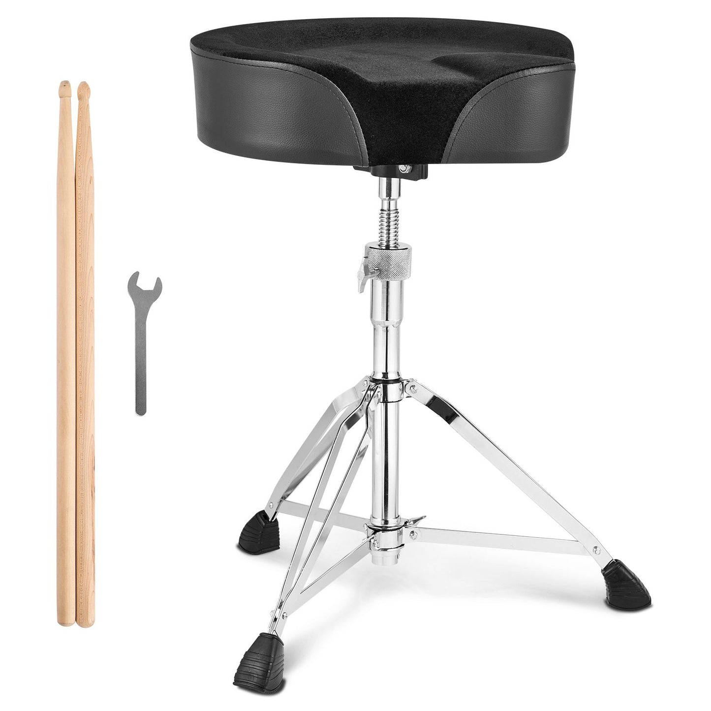 Saddle Drum Throne, 560-705 mm Height Adjustable, Padded Drum Stool Seat with Anti-Slip Feet Drumsticks 227 kg Max Weight Capacity, Swivel Drum Chair for Drummers