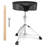 Saddle Drum Throne, 560-705 mm Height Adjustable, Padded Drum Stool Seat with Anti-Slip Feet Drumsticks 227 kg Max Weight Capacity, Swivel Drum Chair for Drummers