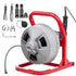 Drain Cleaner Machine 15m x 8mm, Sewer Snake Auger with 228RPM Electric Drill, Manual Feed Drain Cleaning Machine with 6 Cutters & Air-activated Foot Switch for 50mm to 100mm Pipes