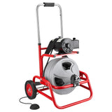 Drain Cleaner Machine 22m x 9.5mm, Sewer Snake Auger on Wheels, Manual Feed Drain Cleaning Machine with Adjustable Drum Angle, 6 Cutters & Air-activated Foot Switch for 50mm to 100mm Pipes