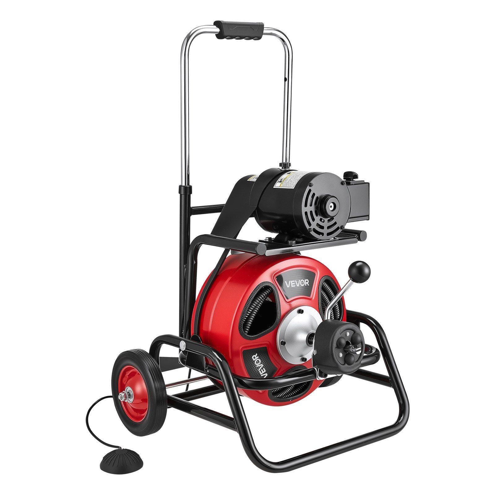 Drain Cleaner Machine 30m x 12.7mm, Auto Feed Sewer Snake Auger, Portable Drain Cleaning Machine with Climbing Wheels, Adjustable Drum, 8 Cutters & Foot Switch for 50mm to 150mm Pipes