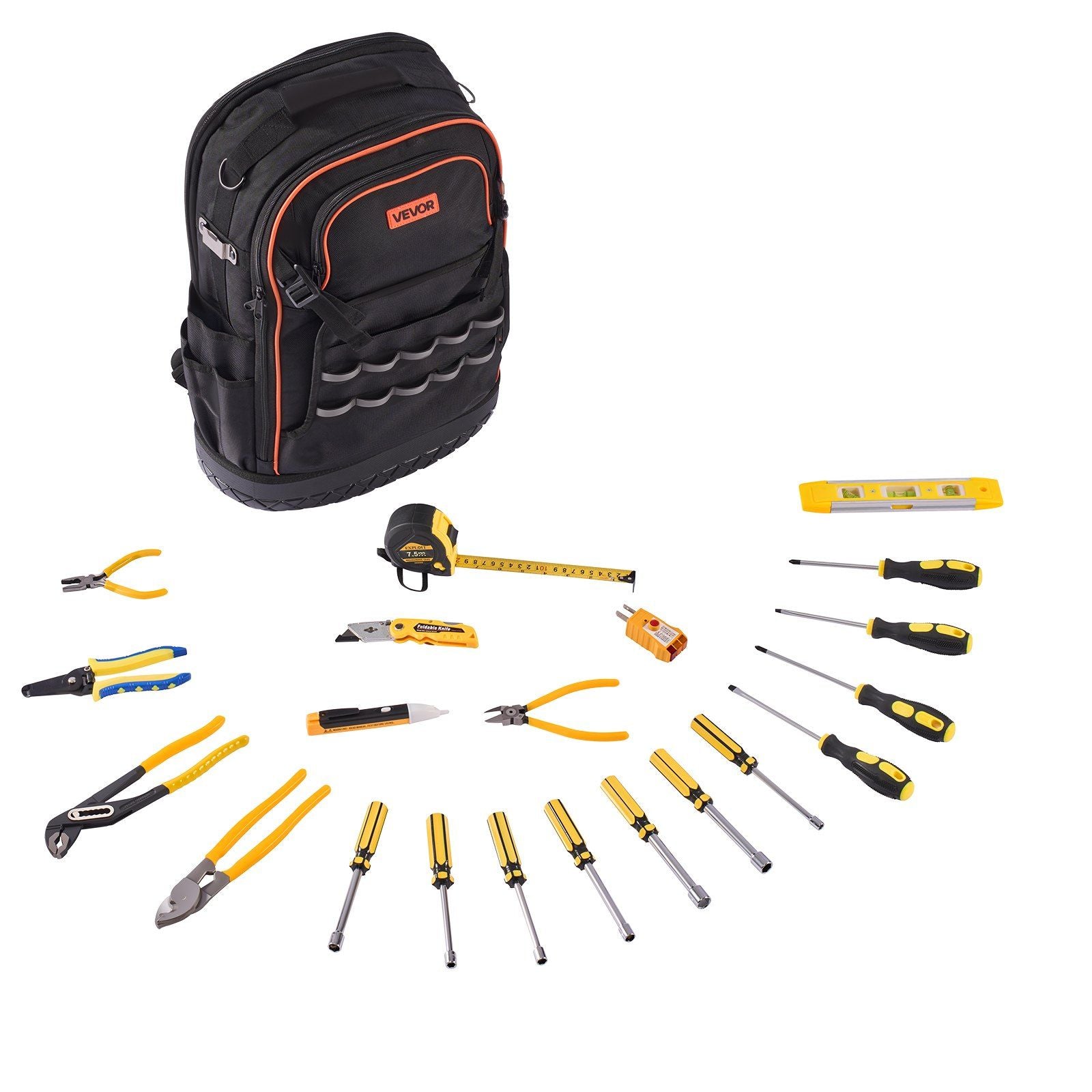 Tool Backpack with Tools, 65 Pockets, Heavy-duty Tools Storage Organizer Bags with Laptop Compartment & Molded Base, Electrician Jobsite Backpack for Electrician, Repairman, and HVAC Techs