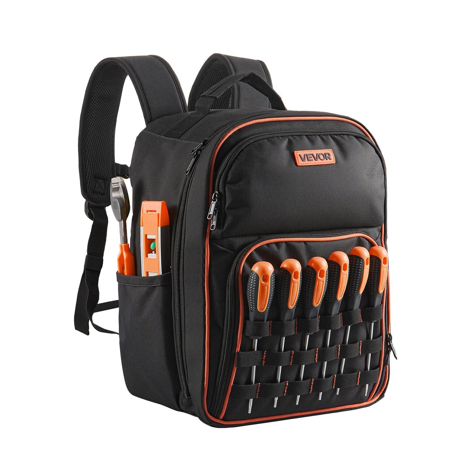 Tool Backpack, 49 Pockets, Heavy-duty Tools Storage Organizer Work Bags with Laptop Compartment & Reinforced Fabric Base, Electrician Jobsite Backpack for Electrician, Repairman
