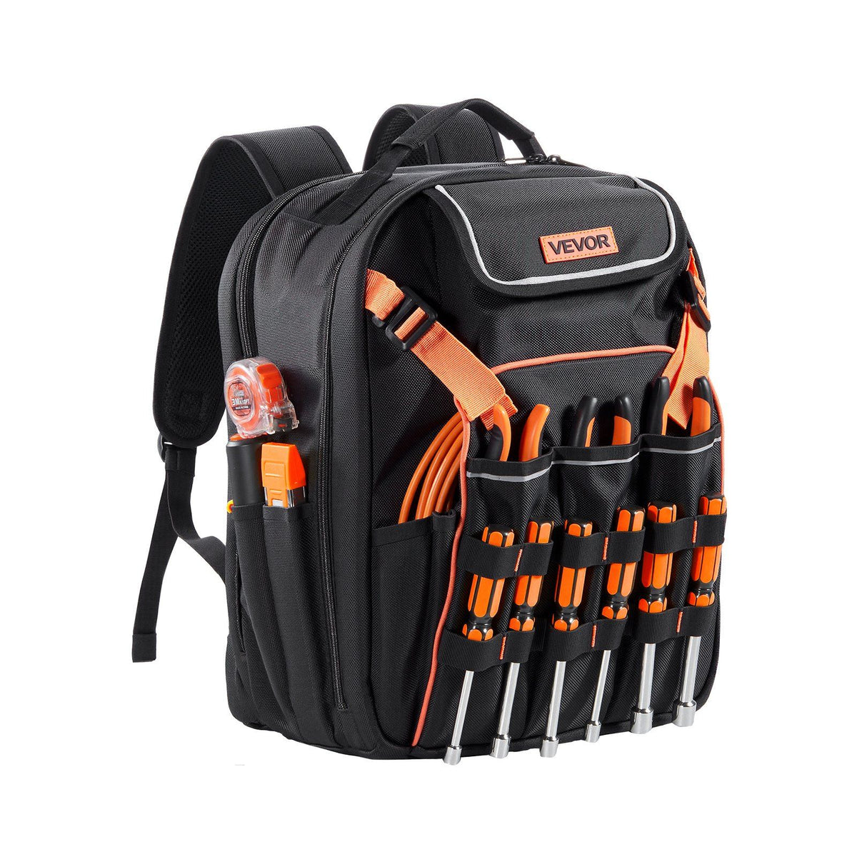 Tool Backpack, 45 Pockets, Heavy-duty Tools Storage Organizer Work Bags with Laptop Compartment & Reinforced Fabric Basee, Electrician Jobsite Backpack for Electrician, Repairman