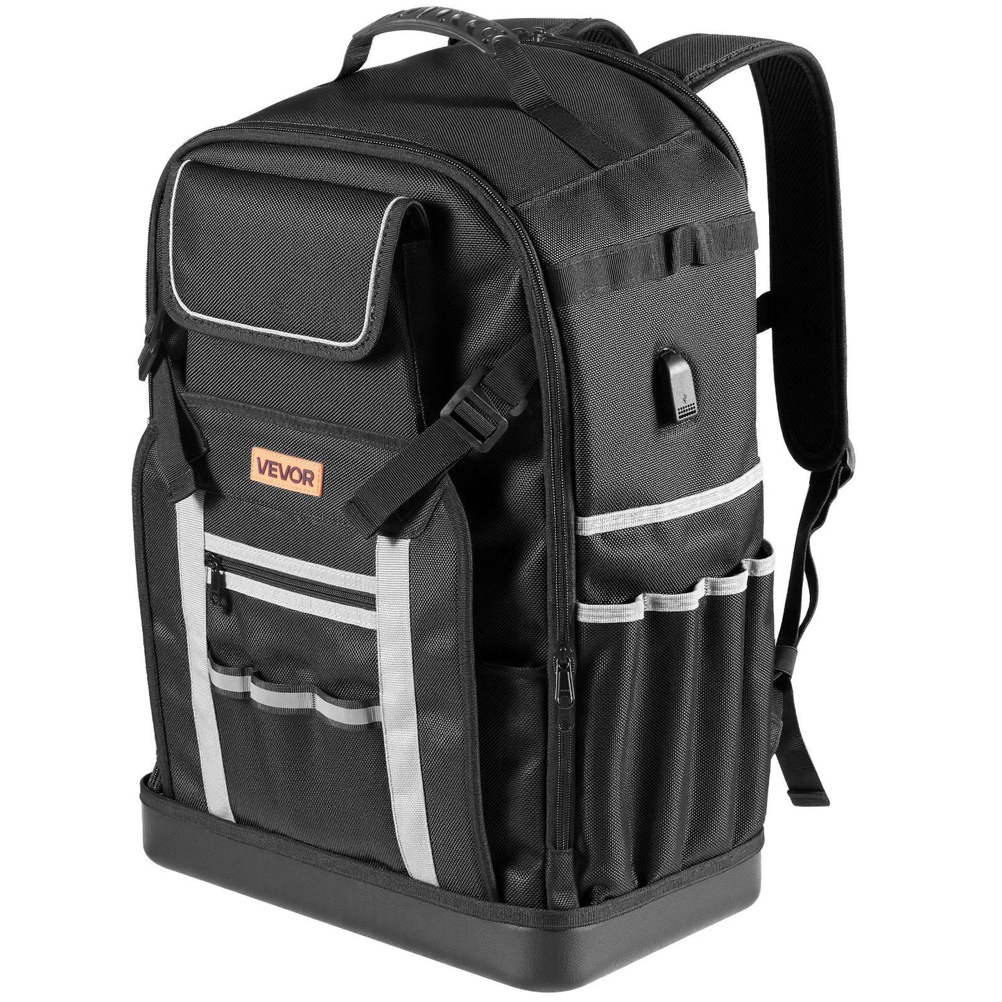 Tool Backpack, 56 Pockets, Heavy-duty Tools Storage Organizer Bags with Molded Base, Electrician Jobsite Backpack for Construction Jobsite, Electrician, Industrial, Repairman, and HVAC Techs