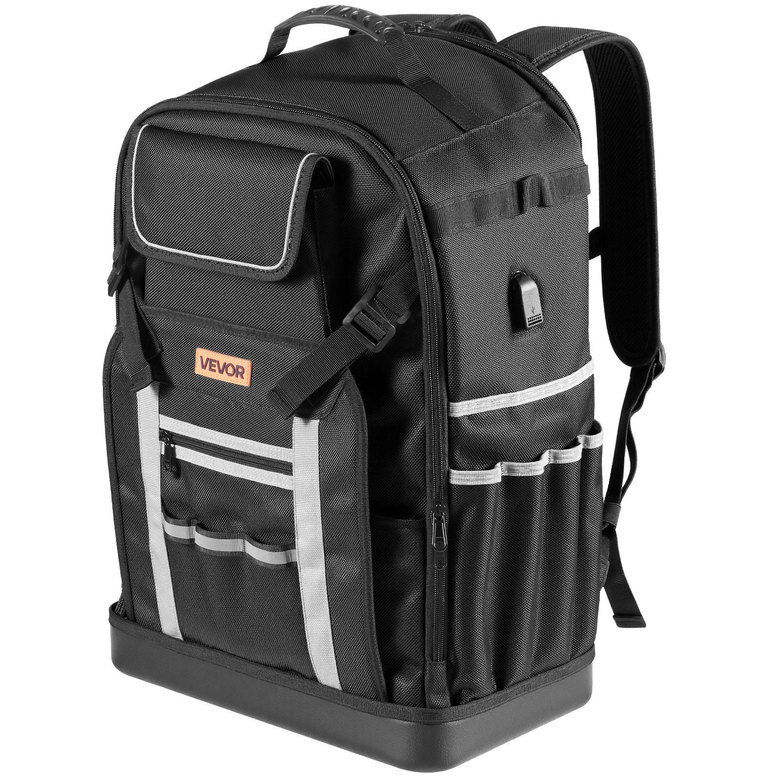 Tool Backpack, 56 Pockets, Heavy-duty Tools Storage Organizer Bags with Molded Base, Electrician Jobsite Backpack for Construction Jobsite, Electrician, Industrial, Repairman, and HVAC Techs