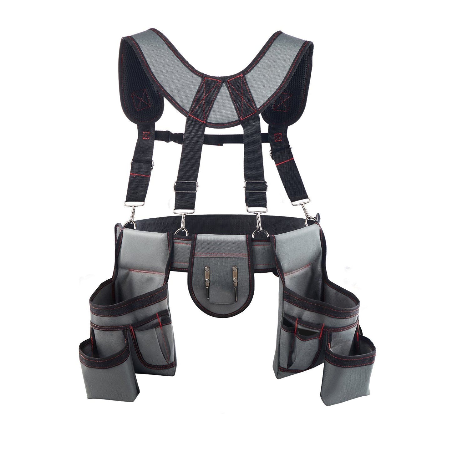 Tool Belt, 22 Pockets Tool Pouch with Suspenders for Men, Heavy Duty Adjustable Utility Belt Bag Suspenders for Electrician, Carpenter, Construction, Work Apron Organizer Waist Adjust 81-173 cm