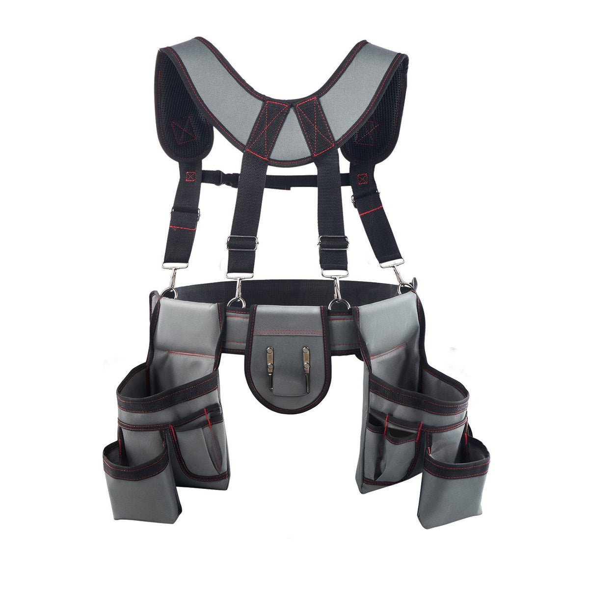Tool Belt, 22 Pockets Tool Pouch with Suspenders for Men, Heavy Duty Adjustable Utility Belt Bag Suspenders for Electrician, Carpenter, Construction, Work Apron Organizer Waist Adjust 81-173 cm