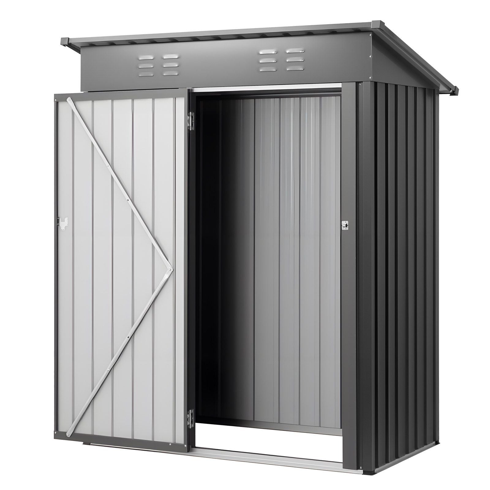 1533 x 876 x 1815 mm Metal Garden Shed, Storage Building with Lockable Door & 2 Louver Vents, Sloped Roof Metal Outdoor Storage Shed, Tool Sheds Outdoor Storage for Backyard, Garden, Patio