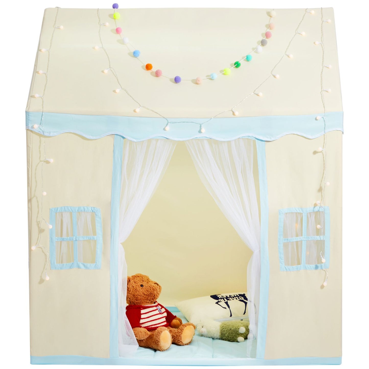 Kids Play Tent, Kids Tent for Kids 1-5 Years Old, Toddler Tent with Mat and Tent Lamp, Tent for Kids with Windows for Indoor and Outdoor, Play House Castle Tent for Boys and Girls, Beige