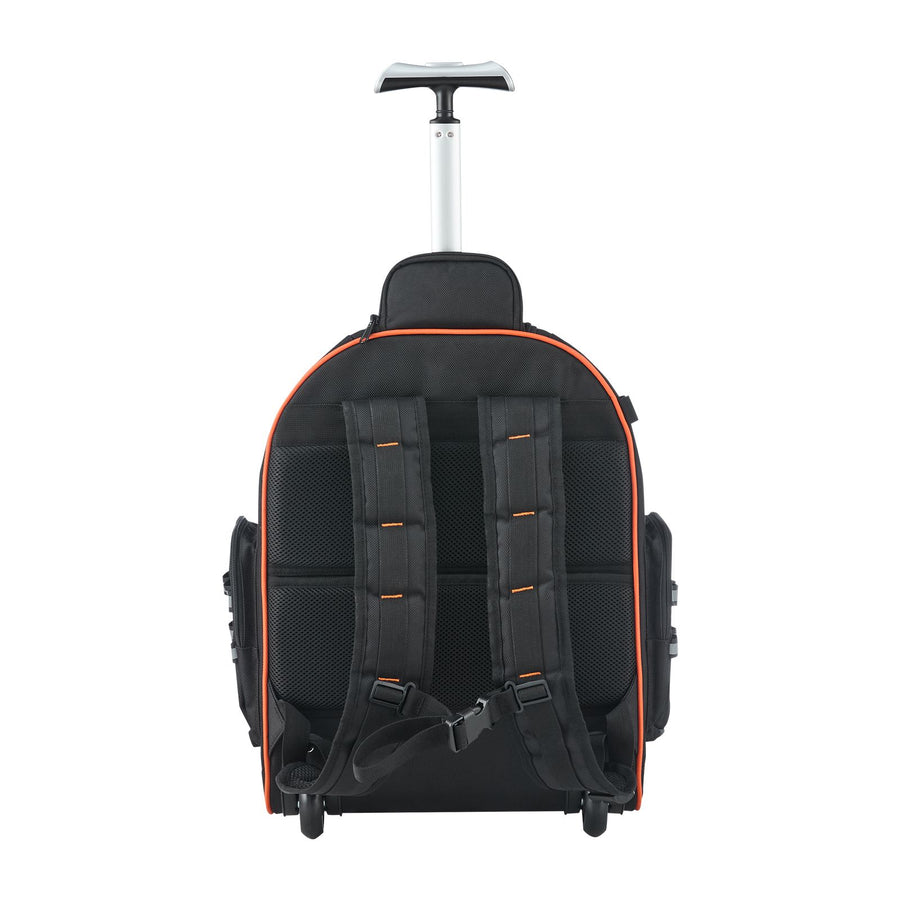 Rolling Tool Backpack, 110 lbs Load Capacity, 45 Pockets Heavy Duty Roller Tool Bag on Wheels, Adjustable Telescoping Handle & Stable Base, Toolbag Organizers for Construction, Mechanic