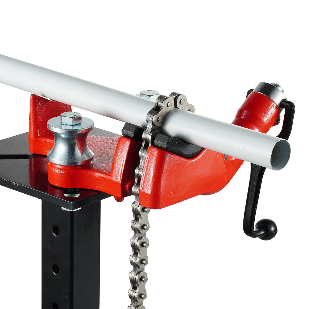 Heavy-Duty Pipe Chain Vise, 1/8" - 5" Pipe Capacity, 26" Rugged Chain & Cast Iron Base, Hitch Mount Vise Plate Holder With Adjustable Height - Fits 2 inch x 2 inch Receiver
