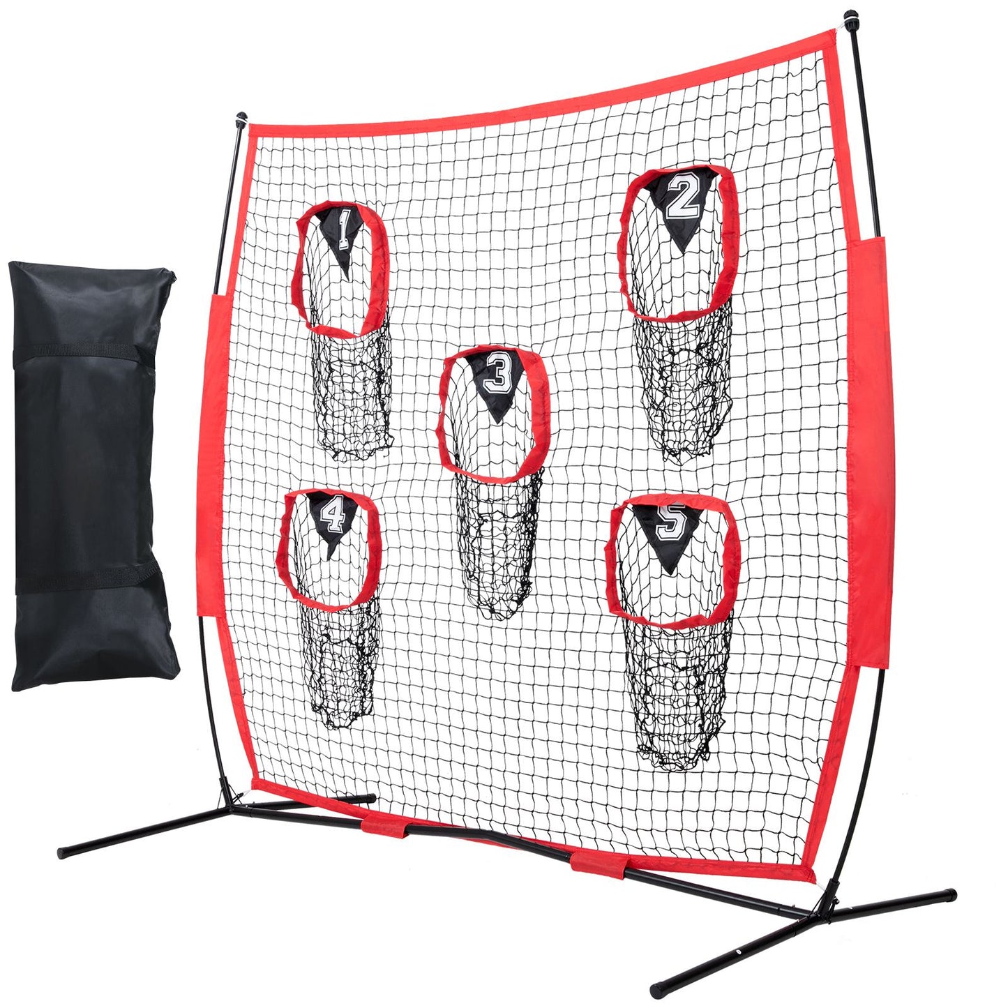 6 x 6 ft Football Trainer Throwing Net, Training Throwing Target Practice Net with 5 Target Pockets, Knotless Net Includes Bow Frame and Portable Carry Case, Improve QB Throwing Accuracy, Red