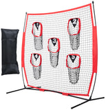 6 x 6 ft Football Trainer Throwing Net, Training Throwing Target Practice Net with 5 Target Pockets, Knotless Net Includes Bow Frame and Portable Carry Case, Improve QB Throwing Accuracy, Red