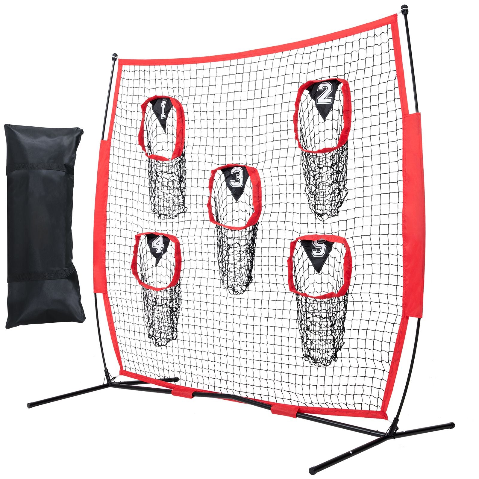 6 x 6 ft Football Trainer Throwing Net, Training Throwing Target Practice Net with 5 Target Pockets, Knotless Net Includes Bow Frame and Portable Carry Case, Improve QB Throwing Accuracy, Red