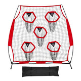 1828.8x1828.8mm Football Trainer Throwing Net, Training Throwing Target Practice Net with 5 Target Pockets, Knotless Net Includes Straps and Portable Carry Case, Improve QB Throwing Accuracy,Red
