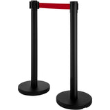 Stanchion Post Barriers 4-Set Line Dividers, Stainless Steel Stanchions with 6.6 Black Retractable Belts, Stanchions with One Sign Frame, 34.6 Queue Safety Stanchions (Balck)