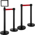 VEVOR Stanchion Post Barriers 4-Set Line Dividers, Stainless Steel Stanchions with 6.6 Black Retractable Belts, Stanchions with One Sign Frame, 34.6 Queue Safety Stanchions (Balck)