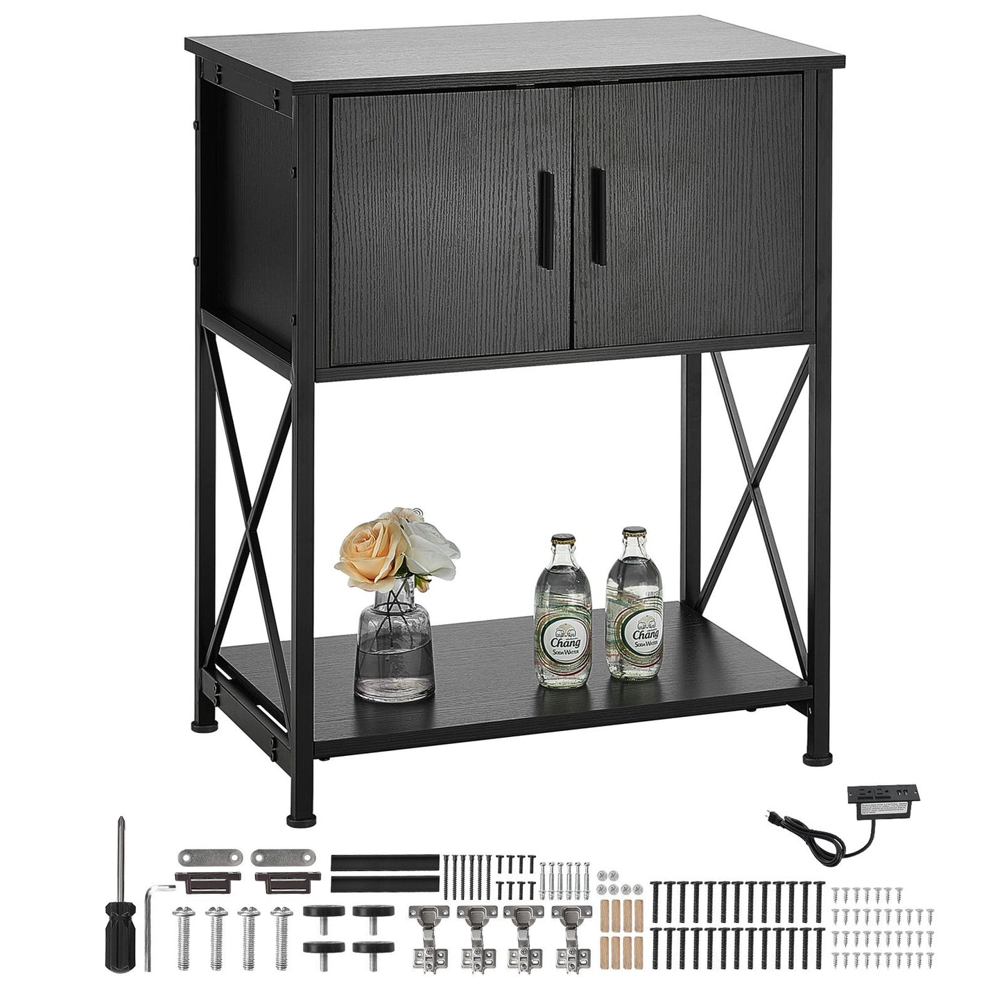 Aquarium Stand, 20 Gallon Fish Tank Stand, 25.6 x 16.5 x 31.9 in Steel and MDF Turtle Tank Stand, 167.6 lbs Load Capacity, Reptile Tank Stand with Storage Cabinet and Embedded Power Panel, Black