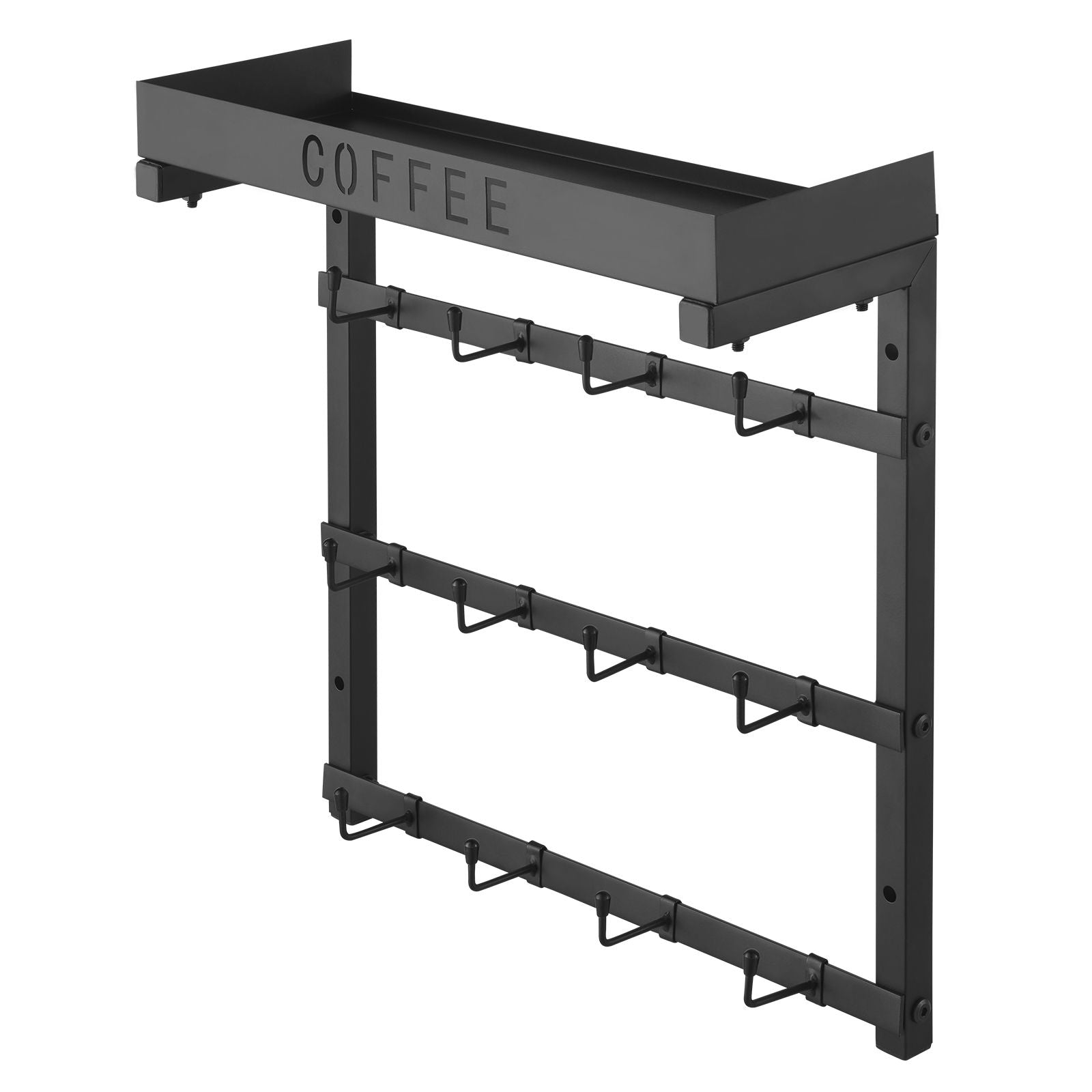 Coffee Mug Holder Wall Mounted w/ 12 Movable Hooks and Top Shelf Cup Rack