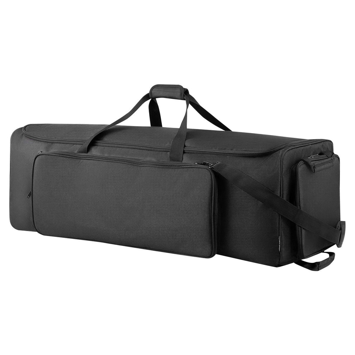 Drum Hardware Bag with Wheels, 1680D, Drum Set Equipment Carry Bag, Carrying Case with Sturdy Handle, Durable Zipper, Smooth PVC Wheels, Multiple Pockets, for Hardware and Stand Accessory, Black