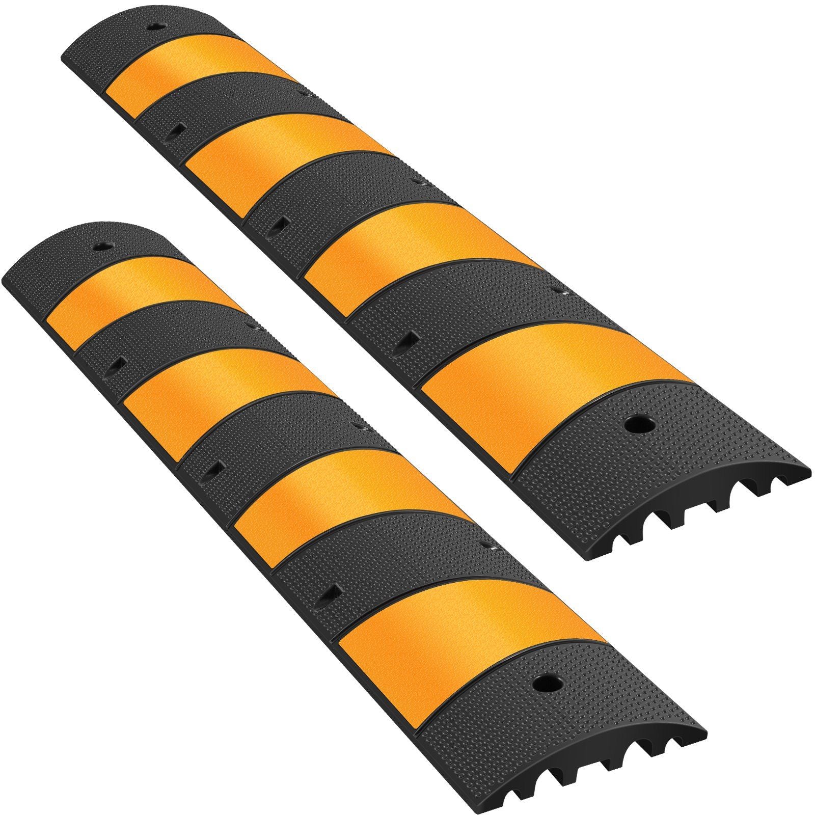 2pcs 6 Feet Rubber Driveway Modular Heavy Duty Speed 185 x 31 x 5.5 cm Cable Protector Ramp for Garage Gravel Roads Asphalt Concrete, 2Pack-6Ft-Speed Bump