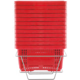 Shopping Basket, Set of 12, 24L Durable Plastic Grocery Basket with Handle and Stand, 425 x 295 x 225 mm Portable Shop Basket Bulk Used for Retail Store, Supermarket, and Grocery Shopping, Red