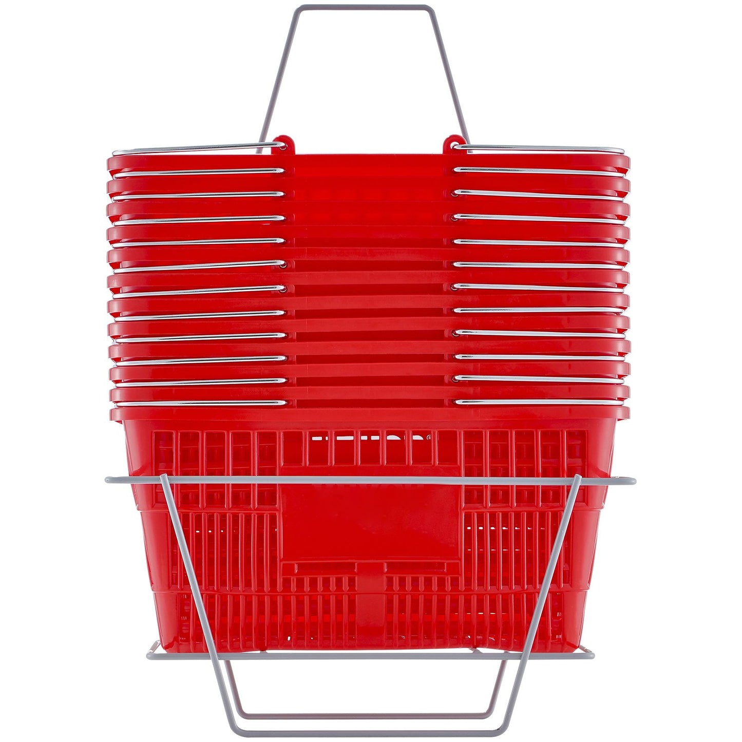 Shopping Basket, Set of 12, 21L Durable Plastic Grocery Basket with Metal Handle and Stand, 425 x 305 x 218 mm Portable Shop Basket Bulk Used for Retail Store Supermarket Grocery Shopping, Red