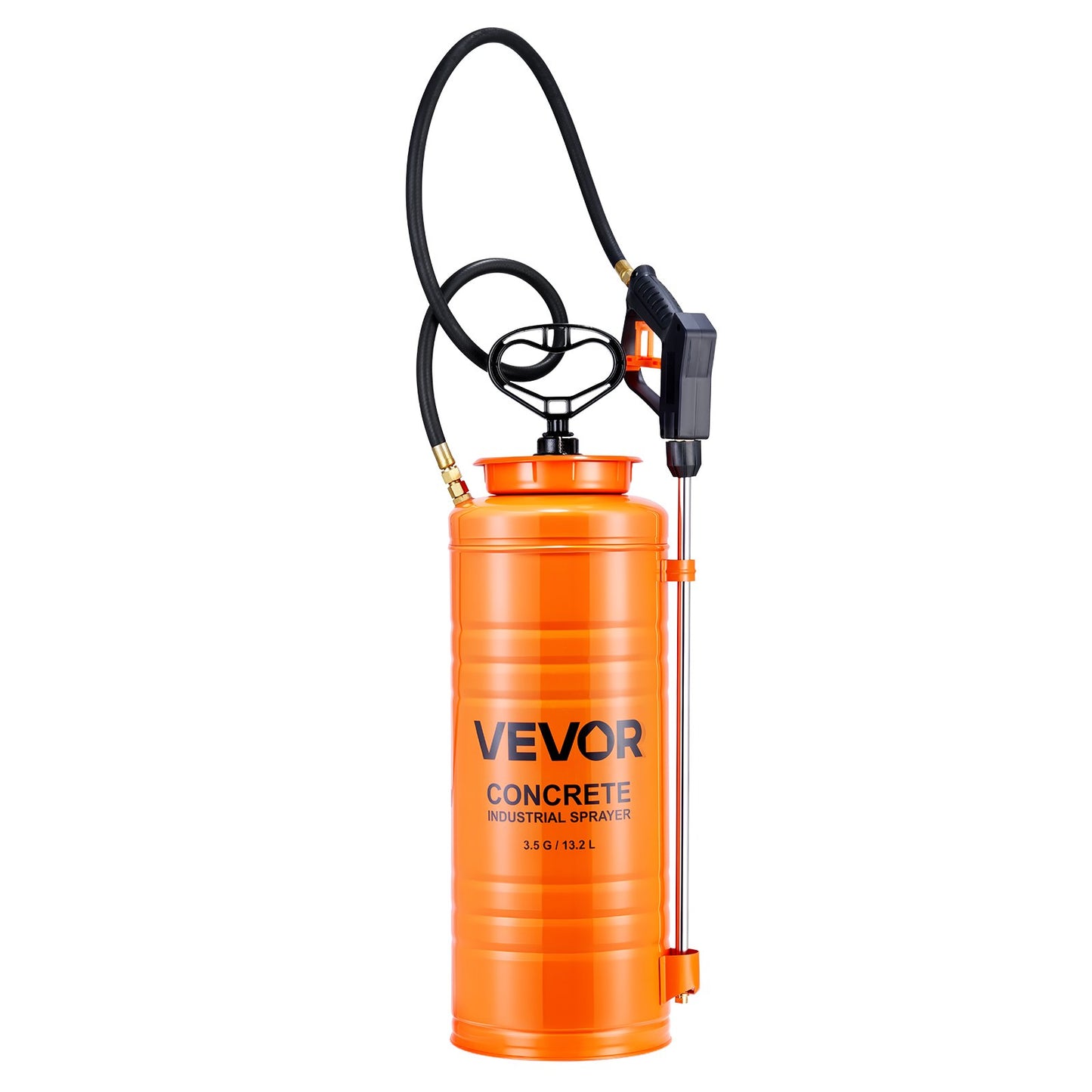Industrial Concrete Sprayer, 14L Stainless Steel Sprayer, Heavy Duty Tri-Poxy Pump Sprayers, 52cm Wand with Ergonomic Gun Handle, 1.2m & 3m Hoses, 2 Brass Nozzles for Construction, Garden