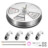 18" Pressure Washer Surface Cleaner w/ Wheels, Stainless Steel Concrete Cleaner 4000 Max PSI , 1/4" Quick-Connect Connector w/ 2 Extension Wand, Heavy Duty Power Washer For Floor Driveway, Patio
