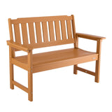 Outdoor Bench, 128 cm, 363 kg Weight Capacity for 2-3 Persons, Weatherproof Plastic Frame with Backrest and Wide Armrests, Outside Bench for Patio, Garden, Park, Yard, Natural Wood Color