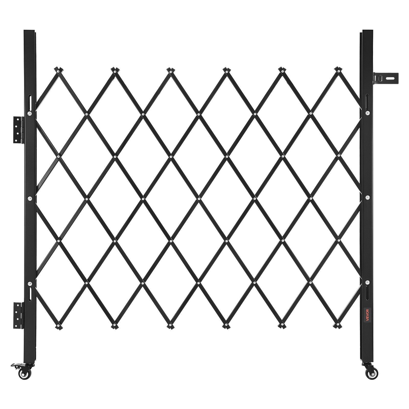 Single Folding Security Gate, Lockable Scissor Gate with 360 degree Swivel Casters, Outdoor Barricade Steel Retractable Gates, for Entry Security, Garage, Warehouse & Pool, 1100 x 1310 mm (W x H)
