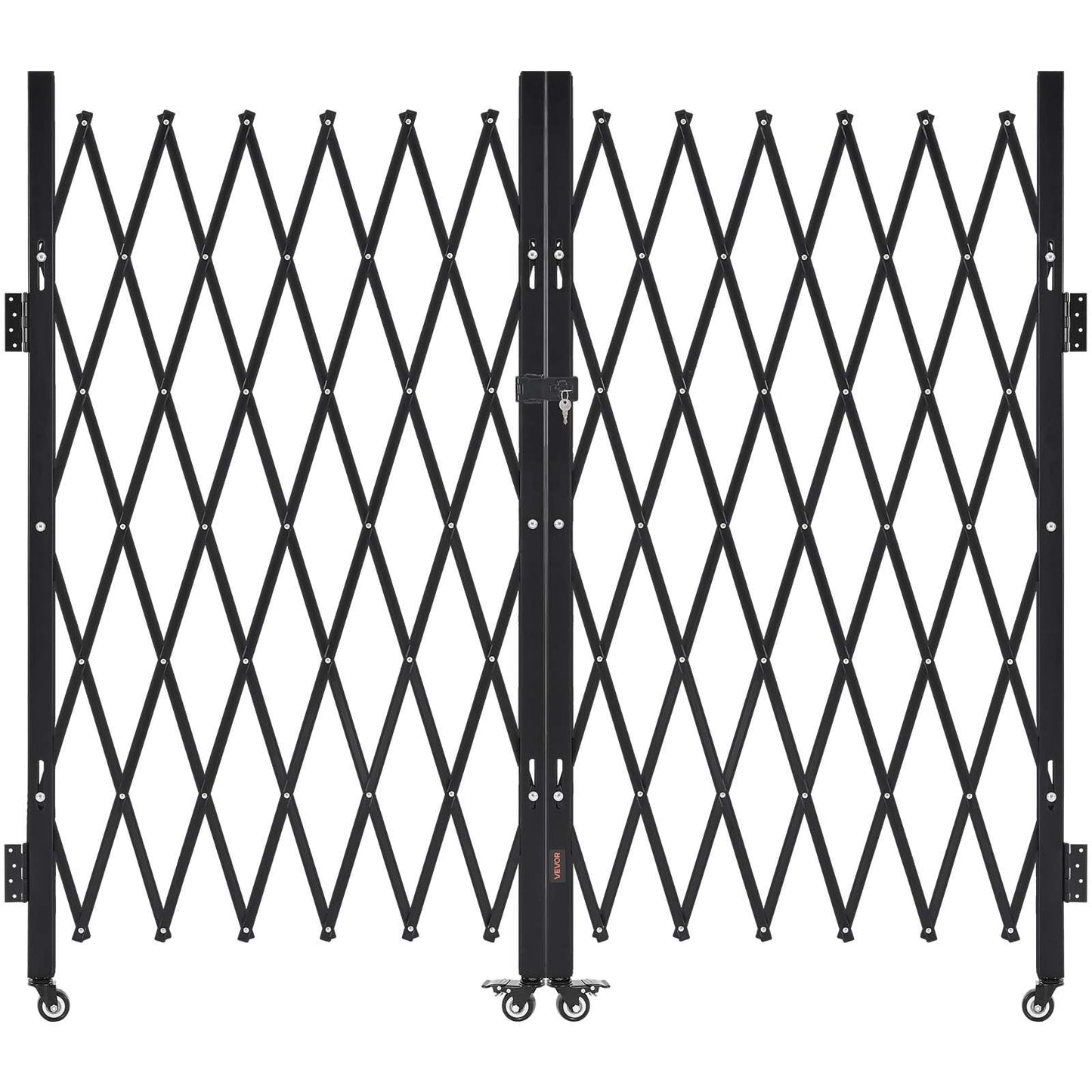 Double Folding Security Gate, Lockable Scissor Gate with 360 degree Swivel Casters, Outdoor Barricade Steel Retractable Gates, for Entry Security, Garage, Warehouse & Pool, 3200 x 1605 mm in (W x H)