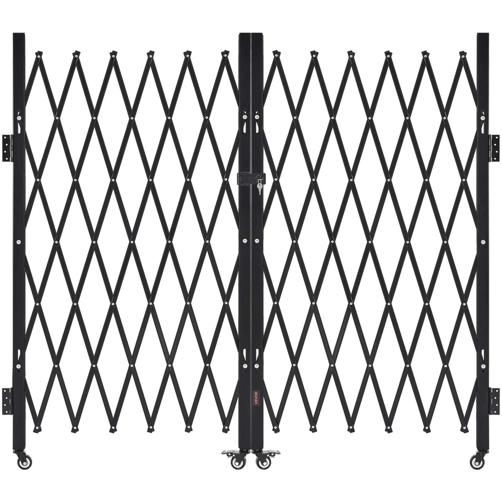 Double Folding Security Gate, Lockable Scissor Gate with 360 degree Swivel Casters, Outdoor Barricade Steel Retractable Gates, for Entry Security, Garage, Warehouse & Pool, 3200 x 1605 mm in (W x H)