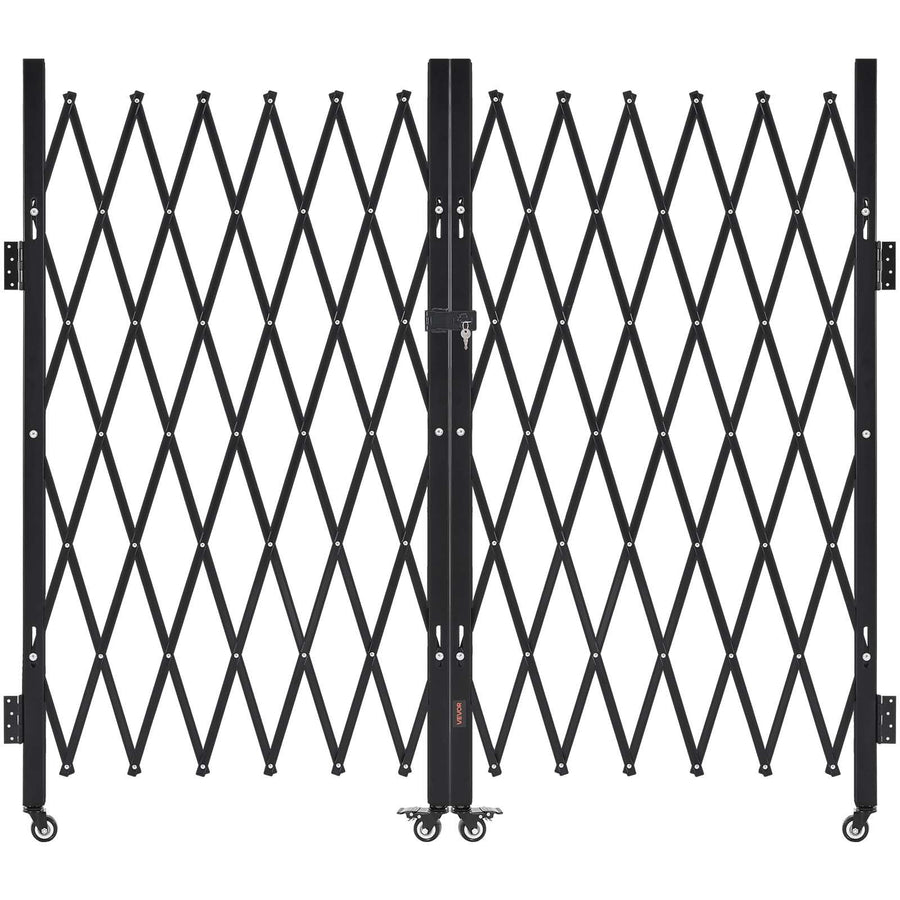 Double Folding Security Gate, Lockable Scissor Gate with 360 degree Swivel Casters, Outdoor Barricade Steel Retractable Gates, for Entry Security, Garage, Warehouse & Pool, 3200 x 1605 mm in (W x H)