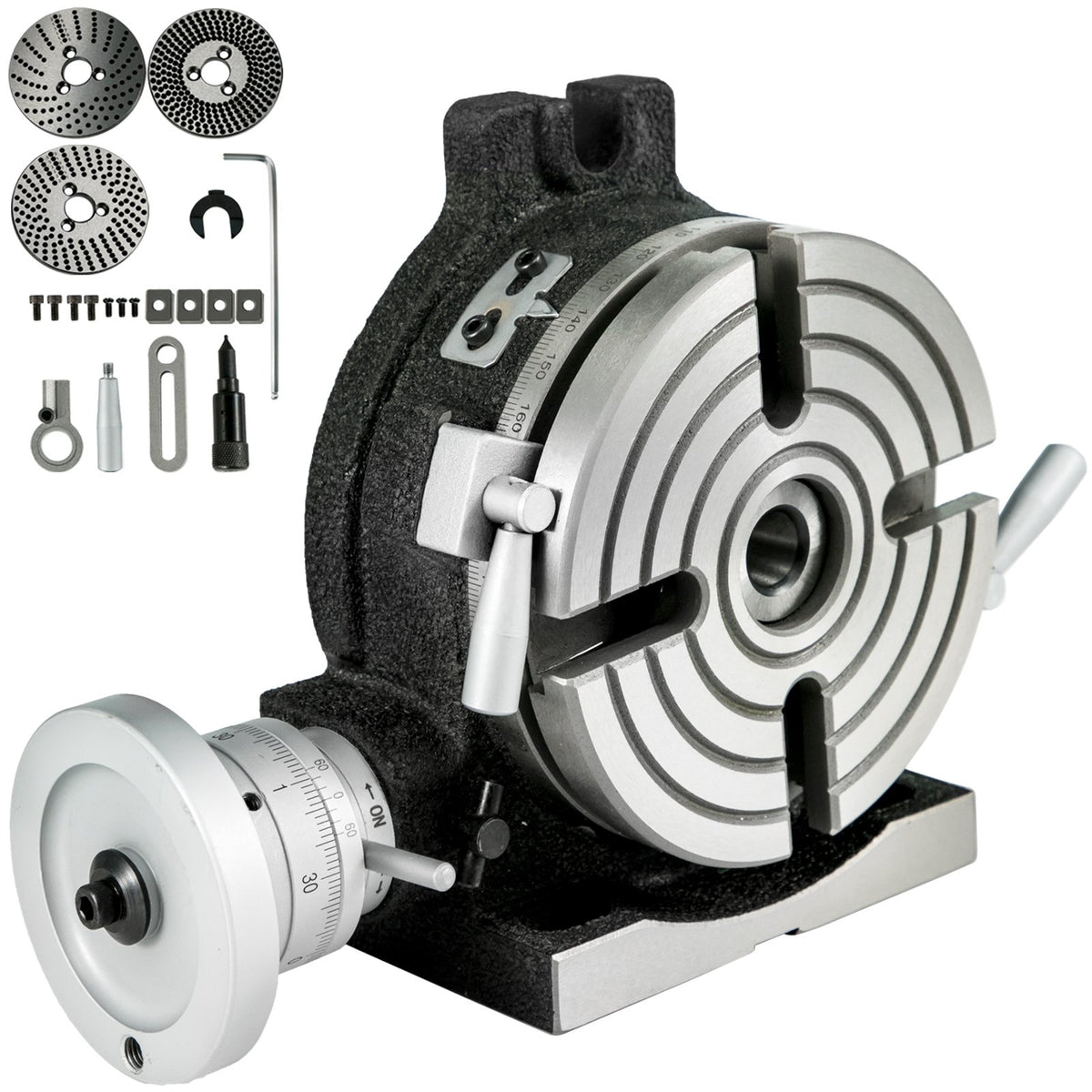 Rotary Table 6inch(150mm) Horizontal Vertical Milling Table 2/5inch(10mm) 4-Slot Milling Rotary Table MT-2 Rotary Table for Milling with Indexing Plate Set for Precision Milling Drilling