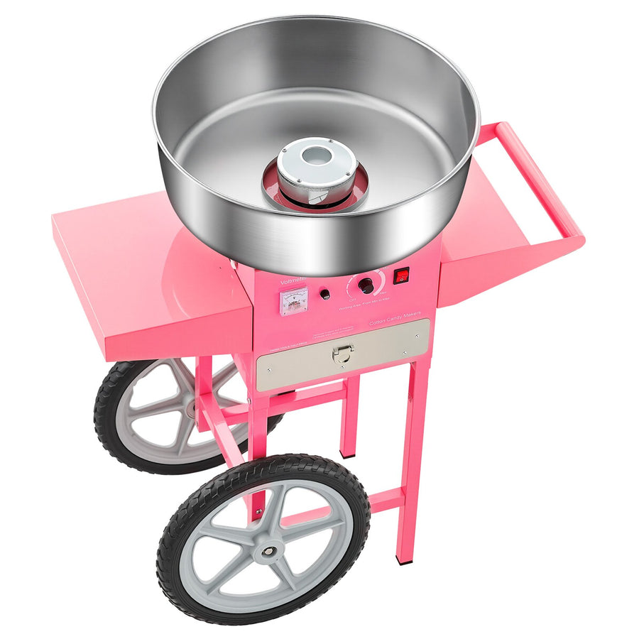 VEVOR Electric Cotton Candy Machine with Cart, 1000W Commercial Candy Floss Maker with 52cm in Stainless Steel Bowl, Sugar Scoop, and Drawer, Easy to Use, for Home, Kids Birthday, Family Party, Pink
