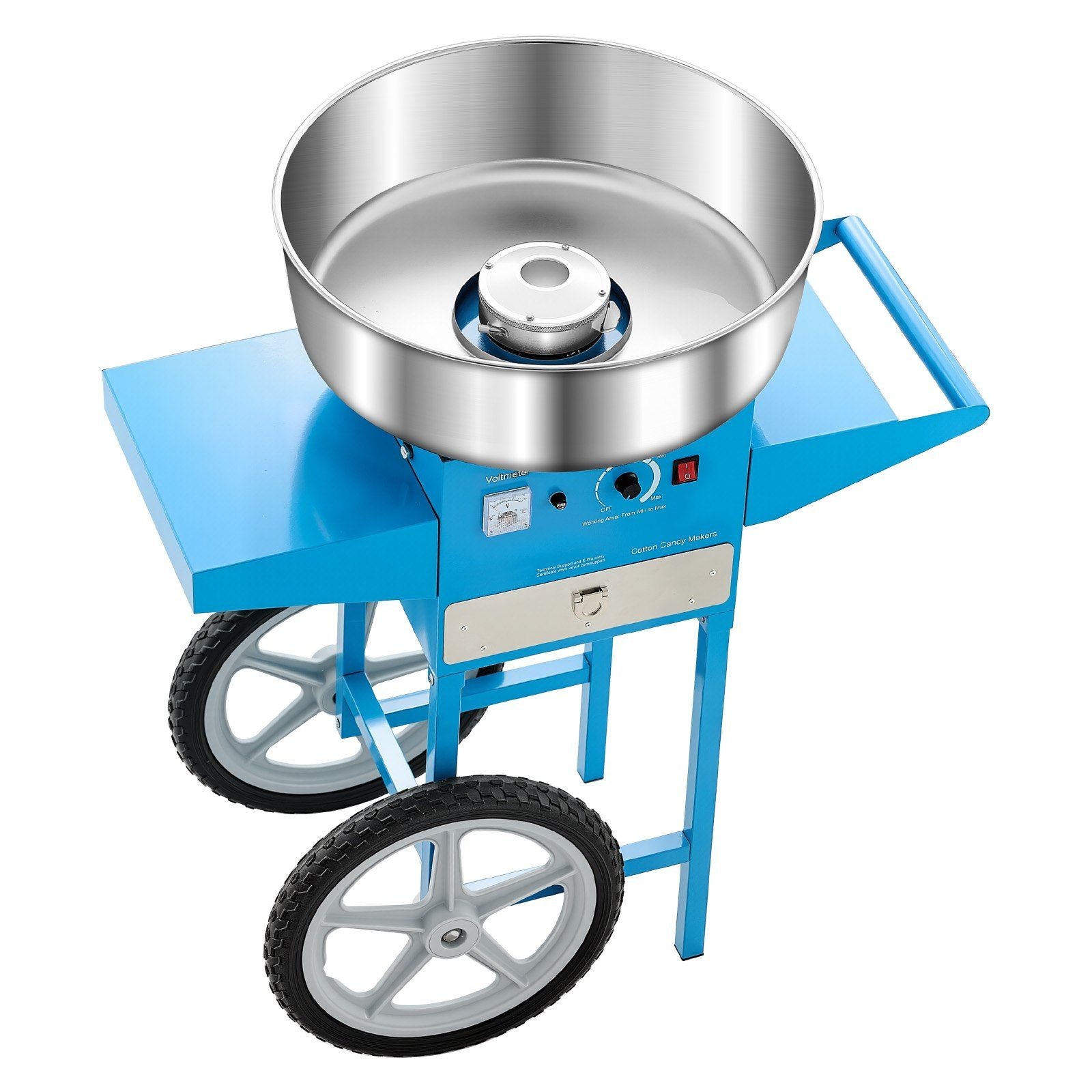Electric Cotton Candy Machine with Cart, 1000W Commercial Candy Floss Maker with 52cm Stainless Steel Bowl, Sugar Scoop, and Drawer, Easy to Use, for Home, Kids Birthday, Family Party, Blue