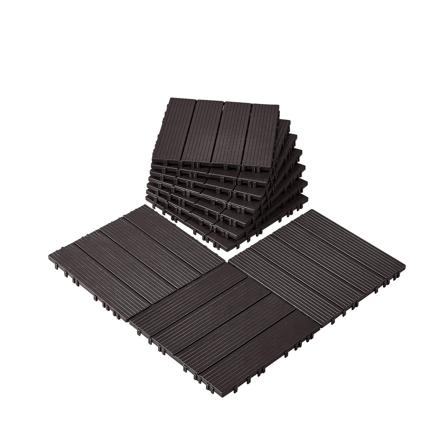 Interlocking Deck Tiles, 10 Pack,12"x12" 10 sq. ft Plastic Waterproof Outdoor Flooring All Weather Use, Patio Floor Decking Covering Tiles for Porch Poolside Balcony Backyard, Dark Brown