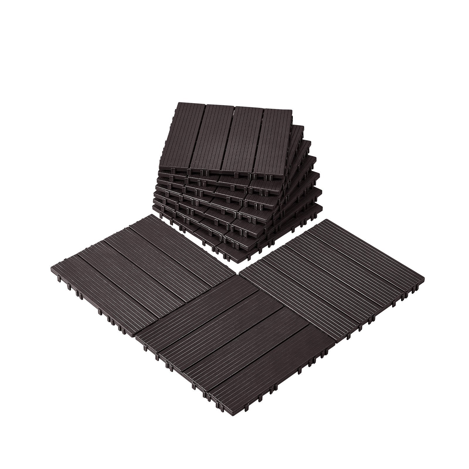 Interlocking Deck Tiles, 10 Pack,12"x12" 10 sq. ft Plastic Waterproof Outdoor Flooring All Weather Use, Patio Floor Decking Covering Tiles for Porch Poolside Balcony Backyard, Dark Brown