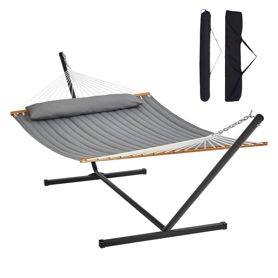 Double Quilted Fabric Hammock Two Person Hammock with Stand 480lb Capacity