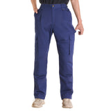 FR Pants for Men, 100% Cotton, Flame-Resistant Cargo Pants with Multi-Pockets and Elastic Waist, Reinforced Tear-proof Stitching, Ideal for Welding Work and Casual Wear, M Size, Dark Blue