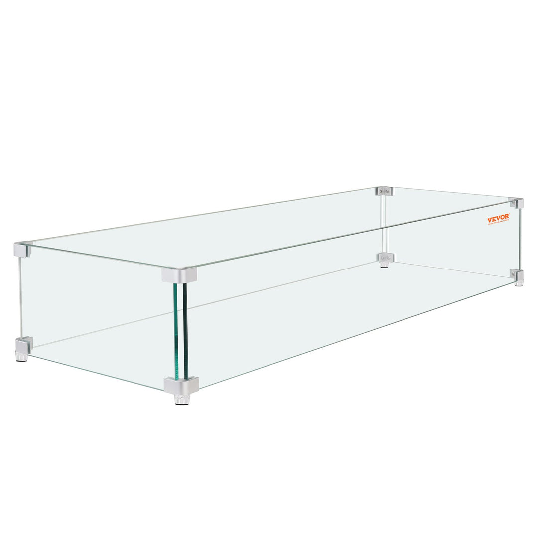VEVOR Gas Fire Pit Wind Guard for Square Fire Table, 595 x 190 x 165 mm Clear Tempered Wind Guard for Firepits, 8mm Thick Square Glass Shield, Glass Panel with Hard Corner Bracket & Feet
