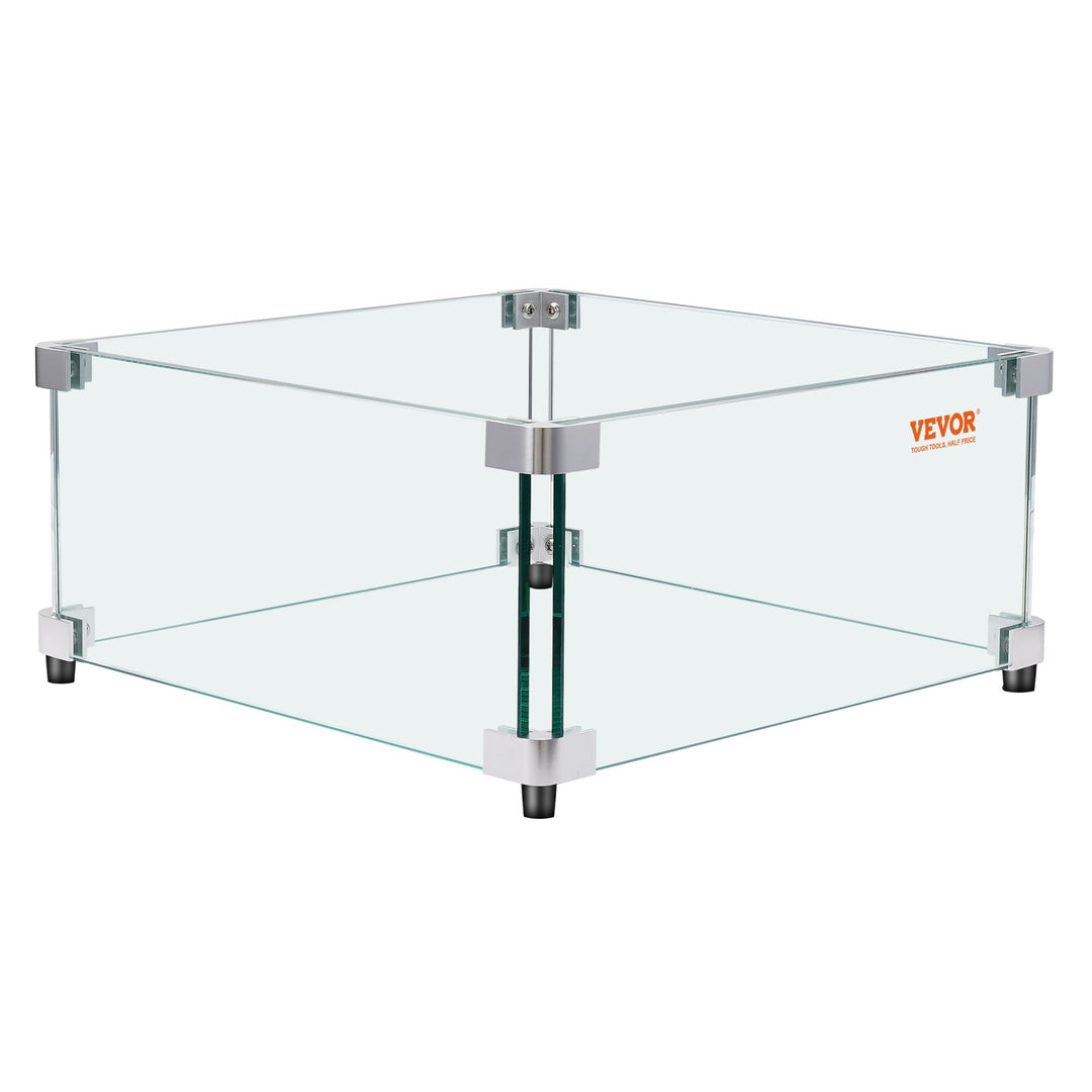 VEVOR Gas Fire Pit Wind Guard for Square Fire Table, 543 x 543 x 191 mm Clear Tempered Wind Guard for Firepits, 8mm Thick Square Glass Shield, Glass Panel with Hard Corner Bracket & Feet