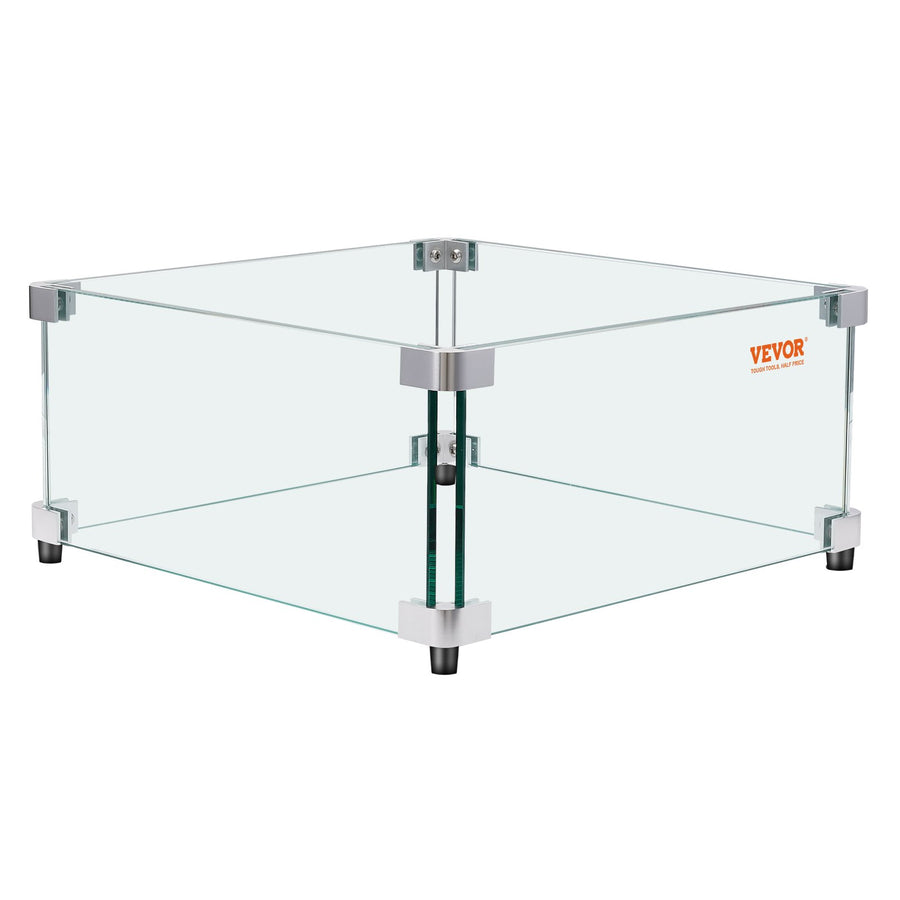 VEVOR Gas Fire Pit Wind Guard for Square Fire Table, 543 x 543 x 191 mm Clear Tempered Wind Guard for Firepits, 8mm Thick Square Glass Shield, Glass Panel with Hard Corner Bracket & Feet