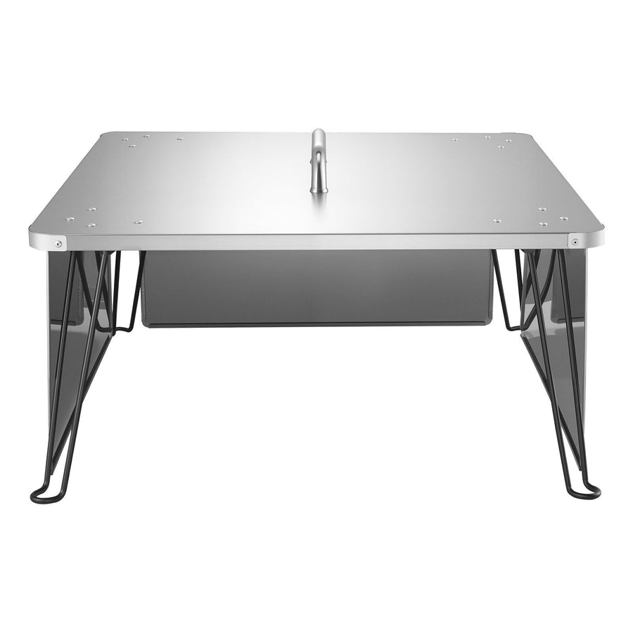 Fire Pit Heat Deflector, 645x645x370 mm Square Outdoor Burner Cover, Stainless Steel Bonfire Camping Wood Burning, Push Heat Down and Out with 4 Foldable Legs & Carrying Handle