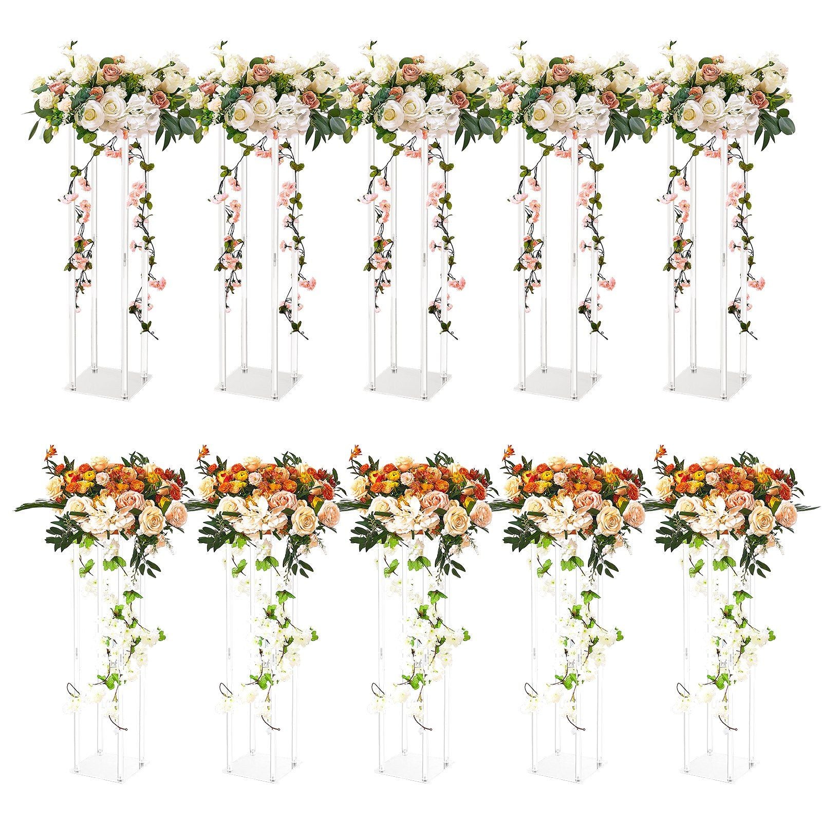 10PCS 23.6inch/60cm High Wedding Flower Stand, With Acrylic Laminate,Acrylic Vase Column Geometric Centerpiece Stands, Floral Display Rack for T-Stage Events Reception, Party Decoration Home