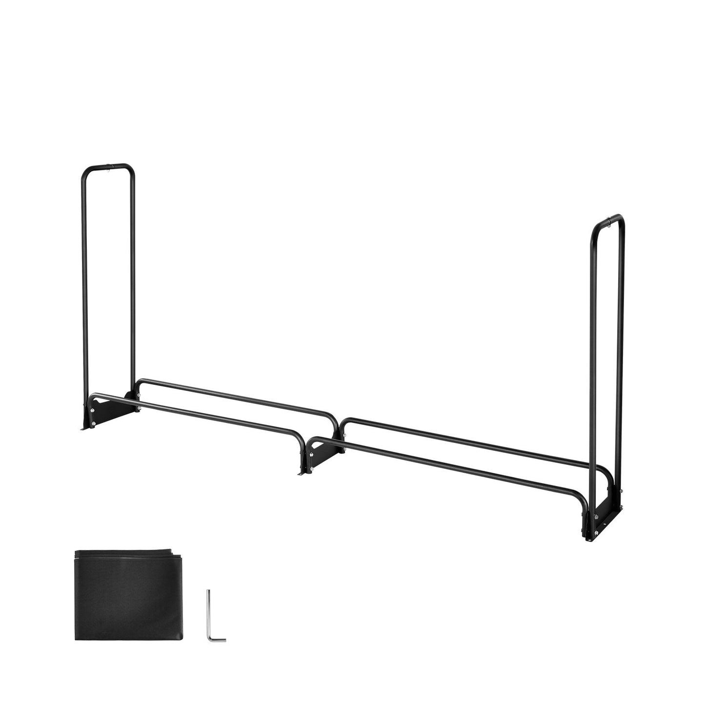 Firewood Rack with Waterproof Cover, 2.57m Outdoor Firewood Holder, 1/2 Cord Storage Metal Log Holder, 299kg Max Weight Capacity, Top Covered, Powder-Coated Wood Storage Rack for Fireplace Deck