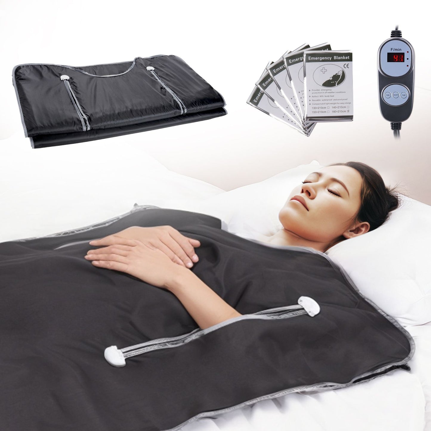 Sauna Blanket for Detoxification, Portable Far Infrared Sauna for Home, Oxford Sauna Bag w/ Arm Holes & Carbon Fiber Heating, 1-6 Level Adjustable Temp, 5-60 Minutes Timer, 1800x800mm